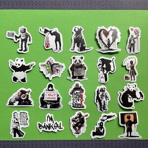 Banksy-Inspired Sticker Sheet - Black & White with Accent Colors